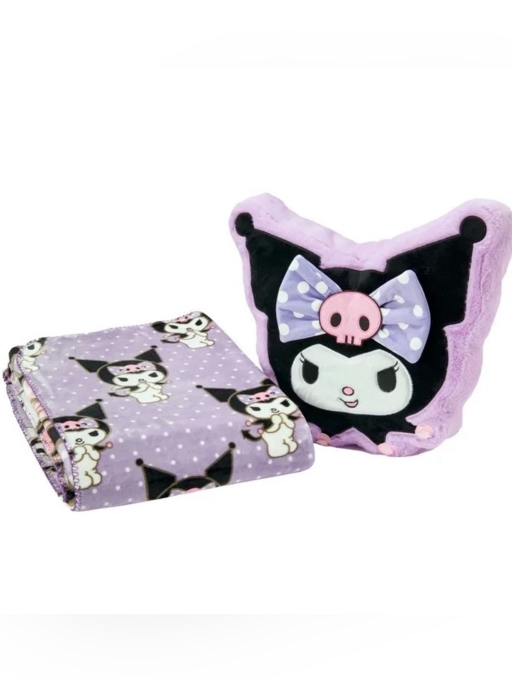Kawaii Sanrio Kuromi Plush Pillow and Blanket Set - Lavender